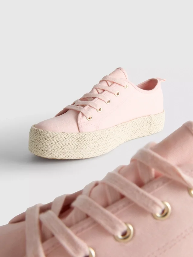 Canvas-jute-sneakers med flad sål