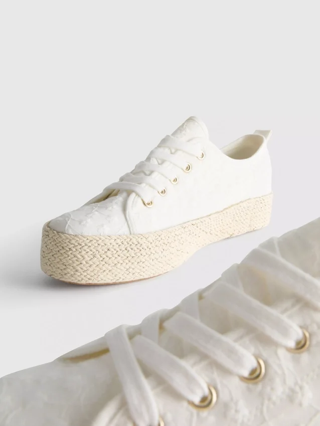 Canvas-jute-sneakers med flad sål