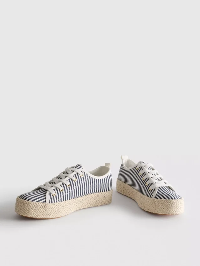 Canvas-jute-sneakers med flad sål
