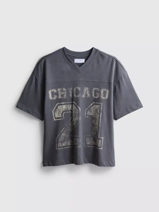 Chicago-skjorte med grafisk motiv og V-hals