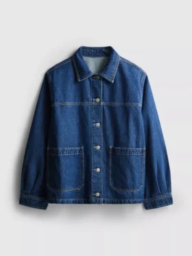 Denimjakke med påsyet lomme i bomuld