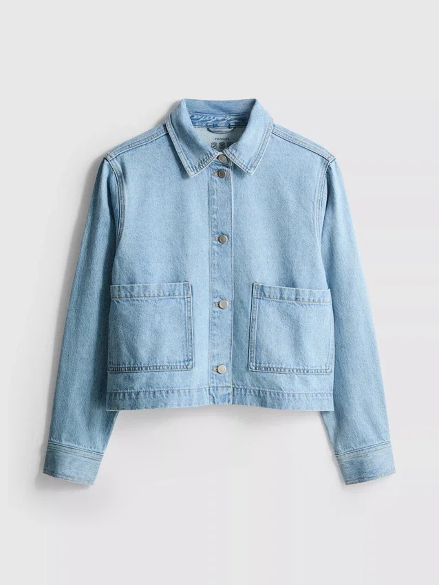 Denimjakke med påsyet lomme i bomuld
