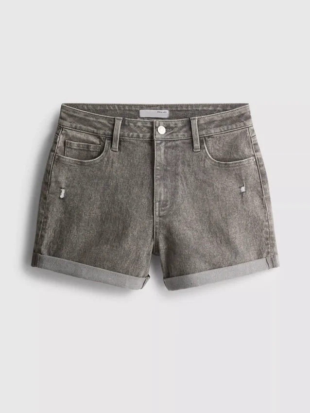 Denimshorts med mellemhøj talje og opsmøg