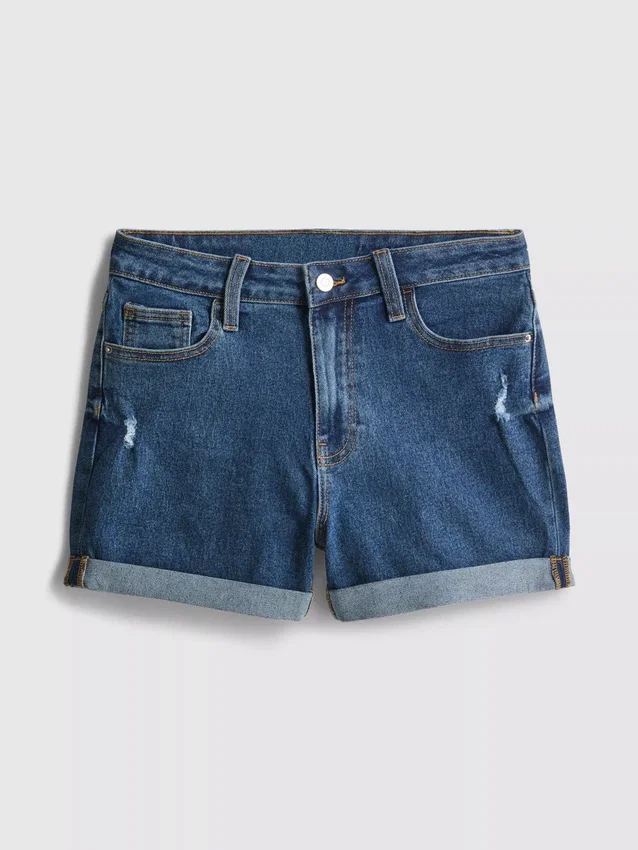 Denimshorts med mellemhøj talje og opsmøg