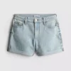 Denimshorts med mellemhøj talje og opsmøg