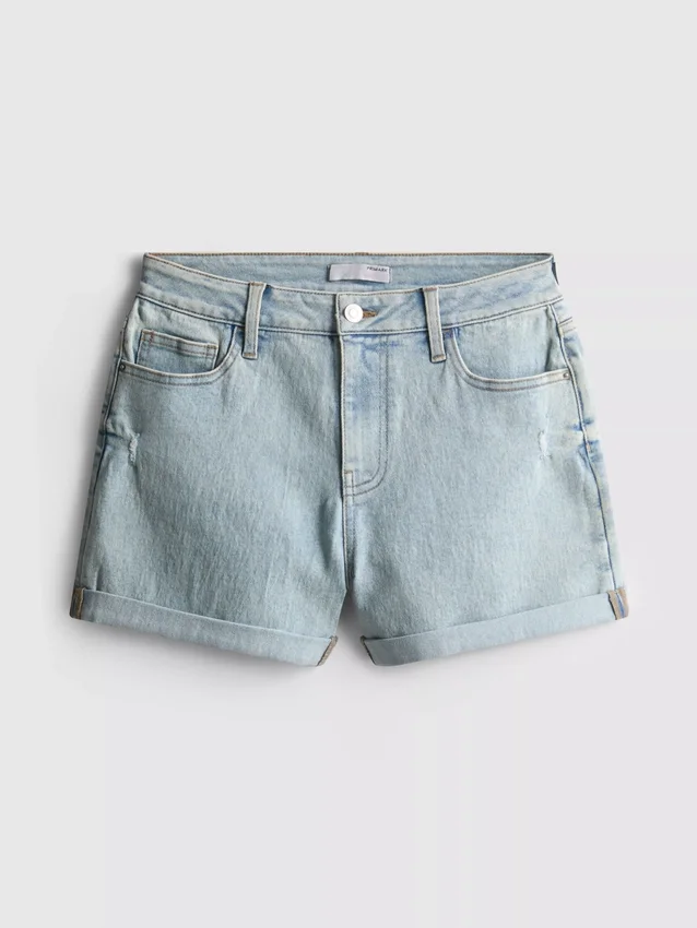 Denimshorts med mellemhøj talje og opsmøg