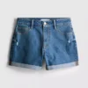 Denimshorts med mellemhøj talje og opsmøg