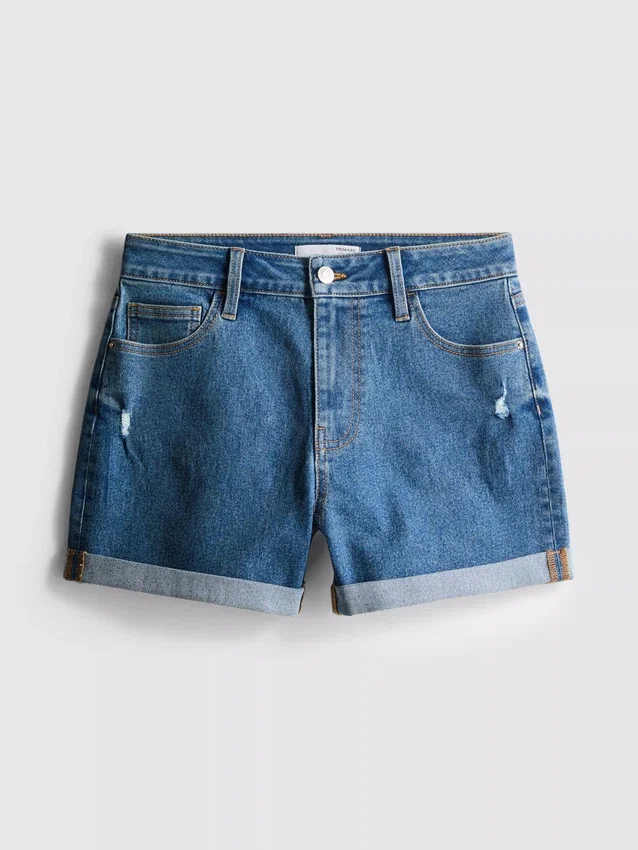 Denimshorts med mellemhøj talje og opsmøg