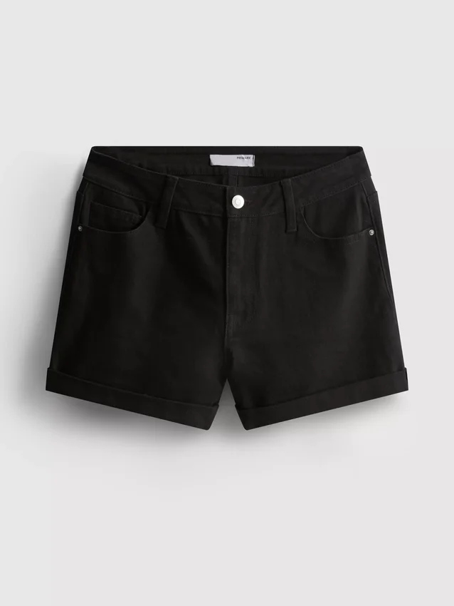Denimshorts med mellemhøj talje og opsmøg