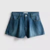 Denimshorts med plissering og udvidet ben i høj bomuldsandel