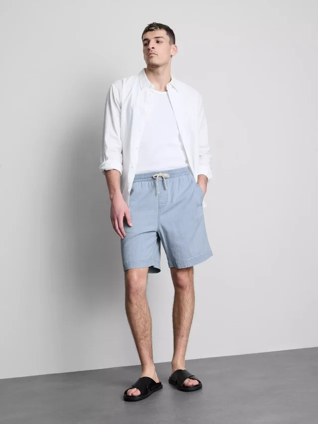 Denimshorts med struktur og snøre