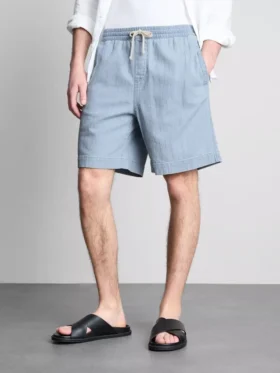 Denimshorts med struktur og snøre