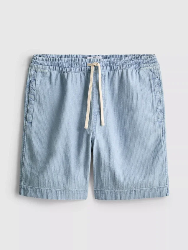 Denimshorts med struktur og snøre