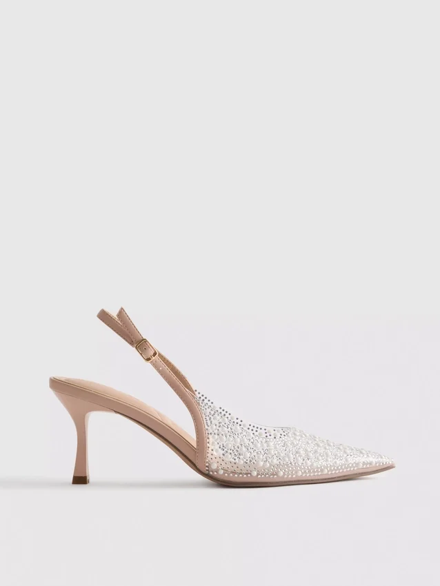 Diamanta slingback-højhælede sko med imiterede perler