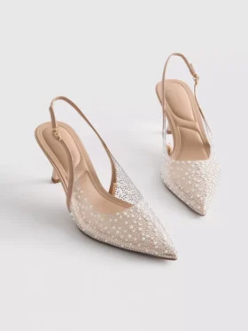 Diamanta slingback-højhælede sko med imiterede perler