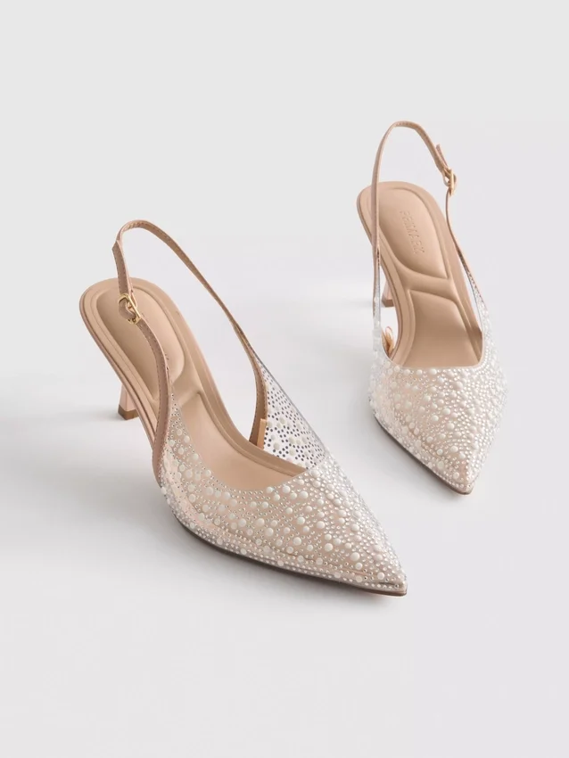 Diamanta slingback-højhælede sko med imiterede perler