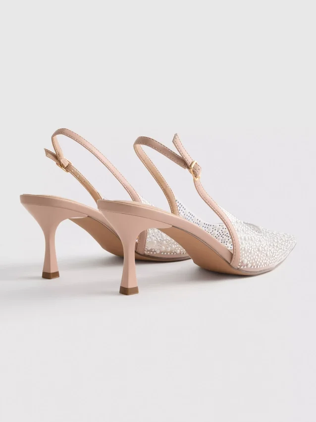 Diamanta slingback-højhælede sko med imiterede perler