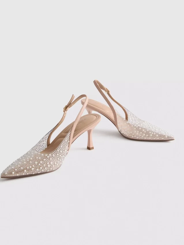 Diamanta slingback-højhælede sko med imiterede perler
