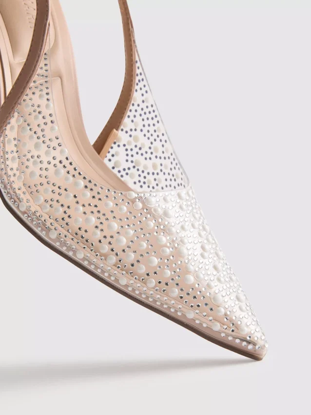 Diamanta slingback-højhælede sko med imiterede perler