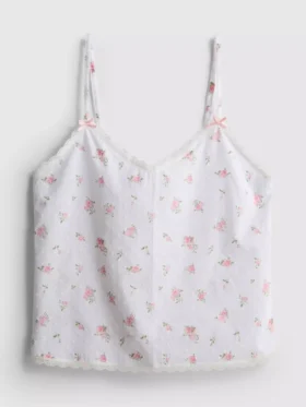 Dobby-pyjamasser-cami i bomuld med blomsterprint