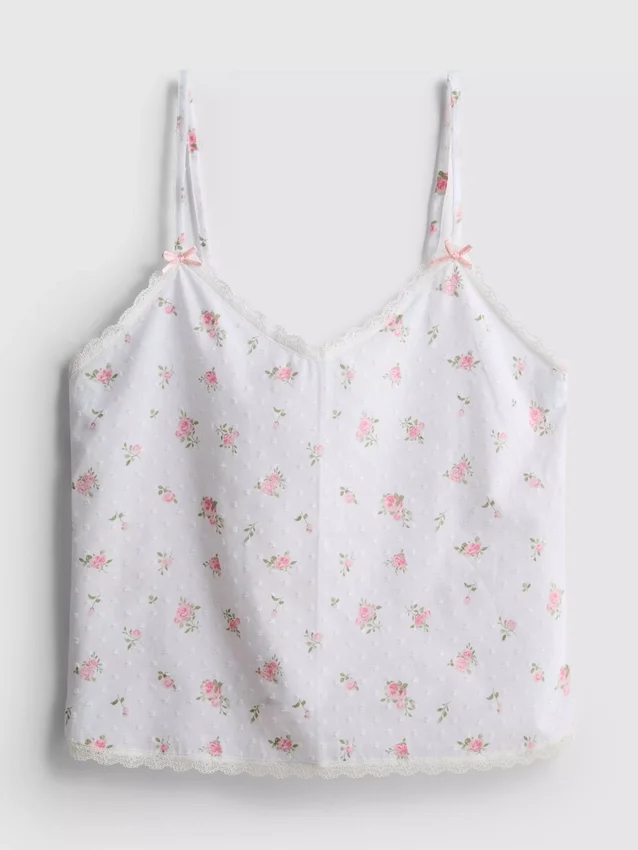 Dobby-pyjamasser-cami i bomuld med blomsterprint