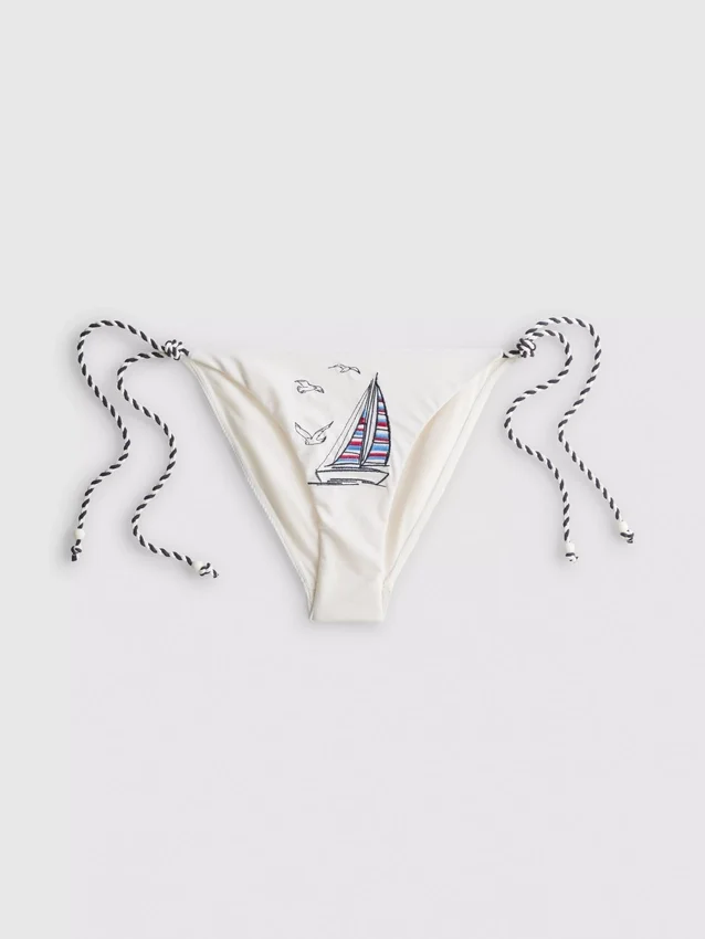 Dolce-bikiniunderdel med broderi og bindebånd i siderne