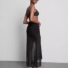 Draperet midi-nederdel i mesh