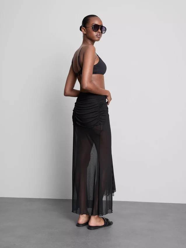 Draperet midi-nederdel i mesh