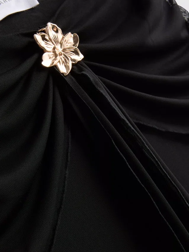 Draperet midi-nederdel i mesh