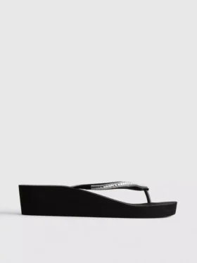 Flip-flops med kilehæl og rhinestones