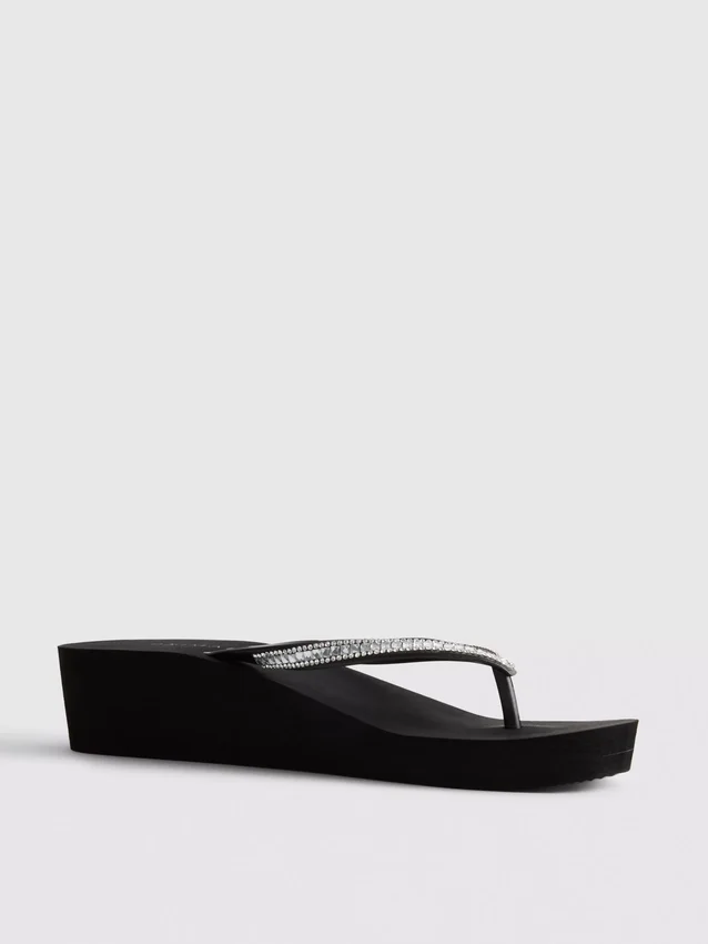 Flip-flops med kilehæl og rhinestones