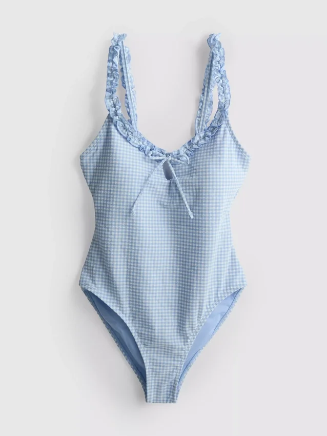 Gingham-badedragt med flæser