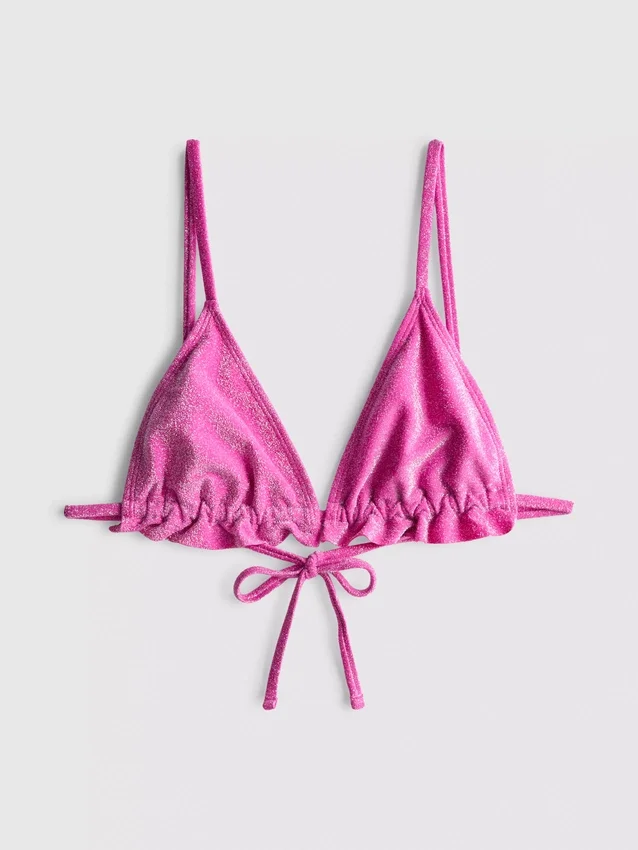 Glitrende trekantet bikini-top med flæser