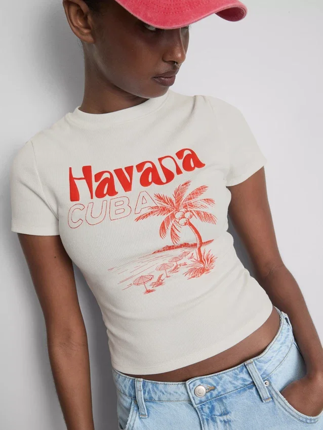Grafisk Havana-baby-T-shirt med højt bomuldsindhold
