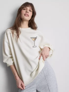 Grafisk martini-sweatshirt med højt bomuldsindhold