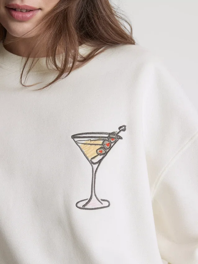 Grafisk martini-sweatshirt med højt bomuldsindhold