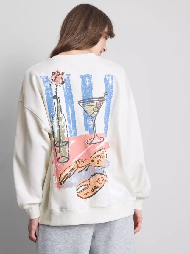 Grafisk martini-sweatshirt med højt bomuldsindhold