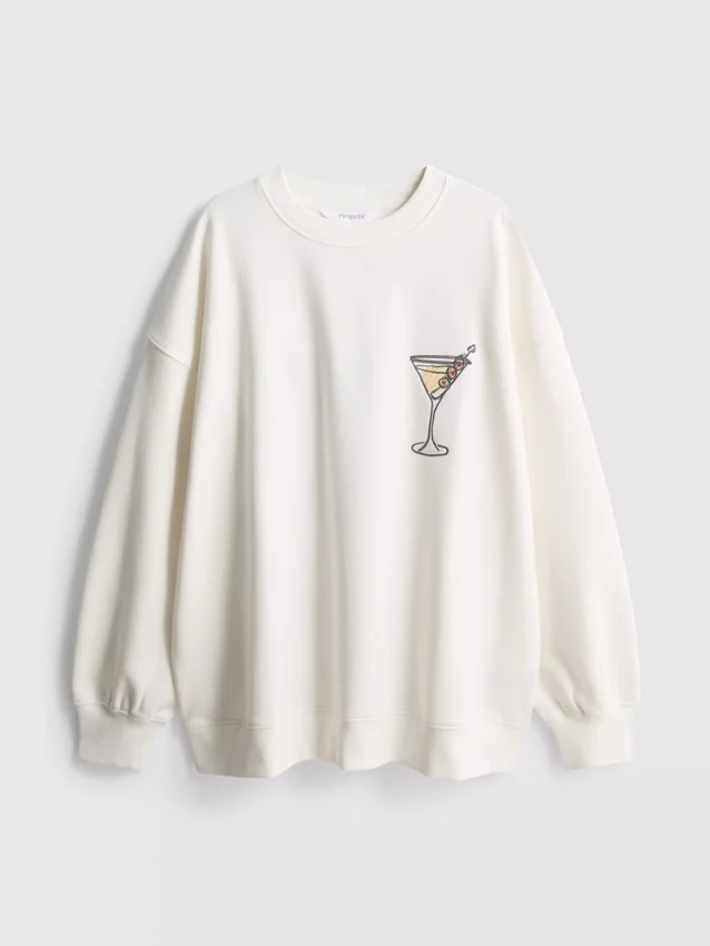 Grafisk martini-sweatshirt med højt bomuldsindhold