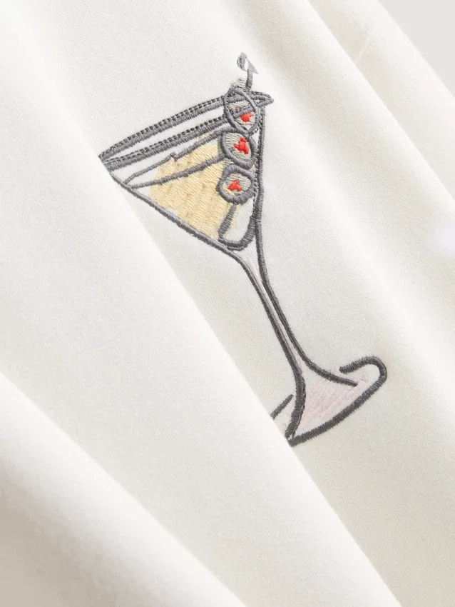 Grafisk martini-sweatshirt med højt bomuldsindhold