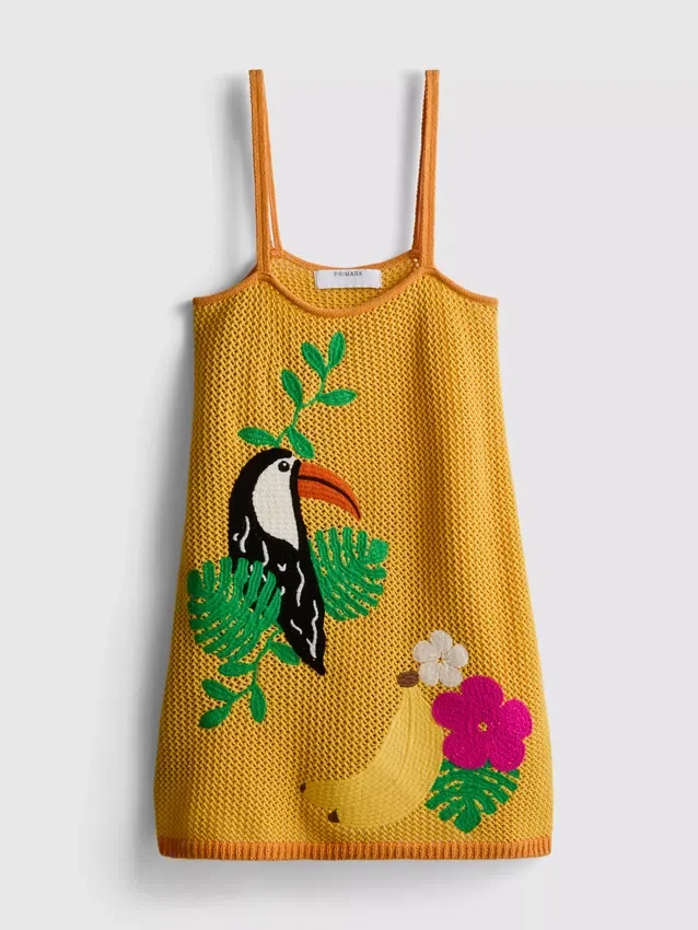 Hæklet, broderet strandminikjole