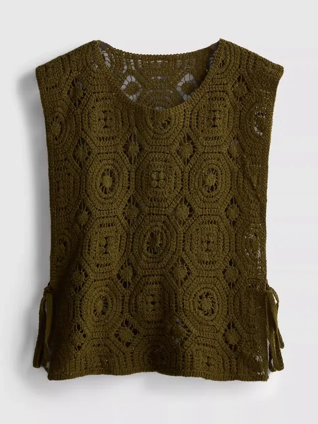 Hæklet tanktop med bindebånd i siden