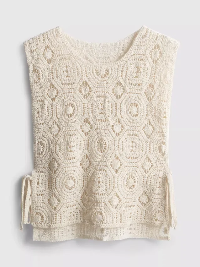 Hæklet tanktop med bindebånd i siden