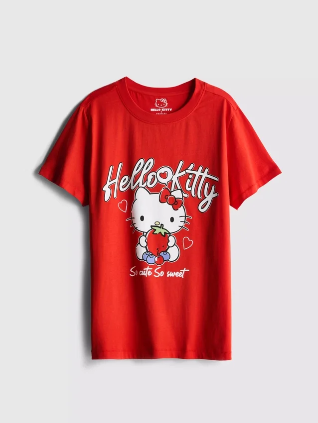 Hello Kitty bomulds-T-shirt i afslappet stil med jordbærmotiv