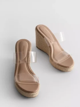 Højhælede sandaler med kilehæl i perspex
