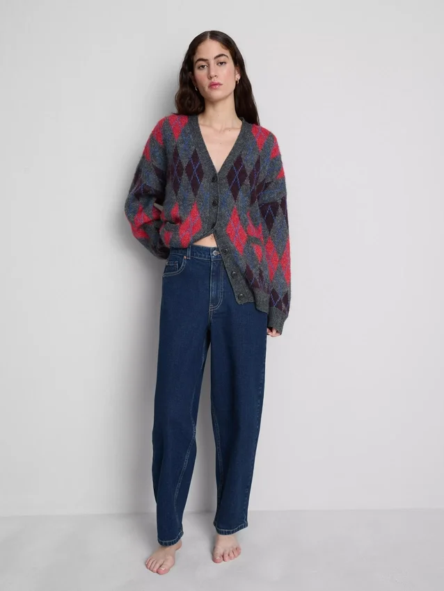 Jeans i bomuldsdenim med høj talje og konisk snit