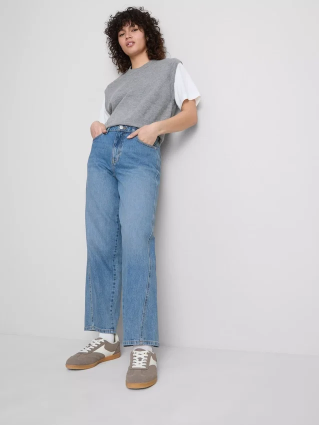 Jeans i bomuldsdenim med konisk, lige ben
