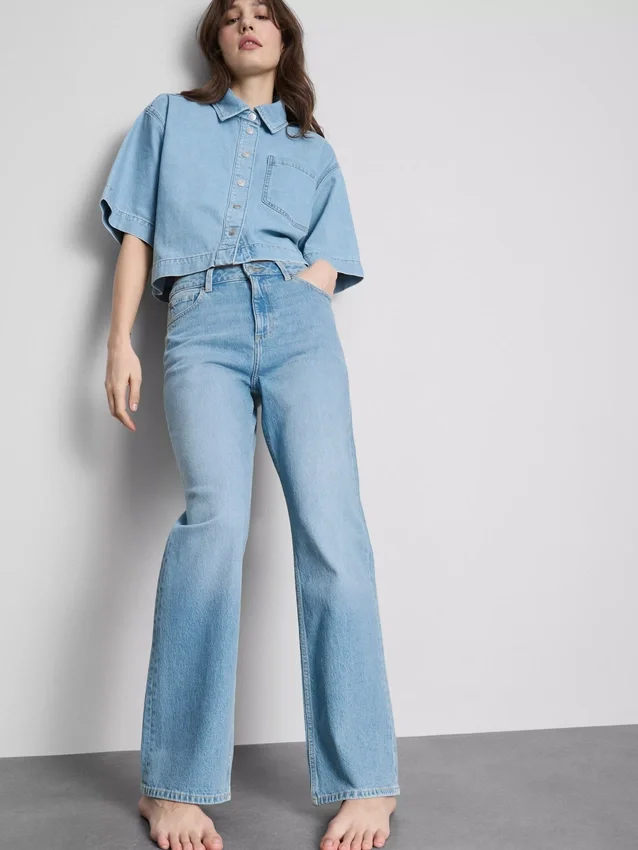 Jeans i bomuldsdenim med lige ben