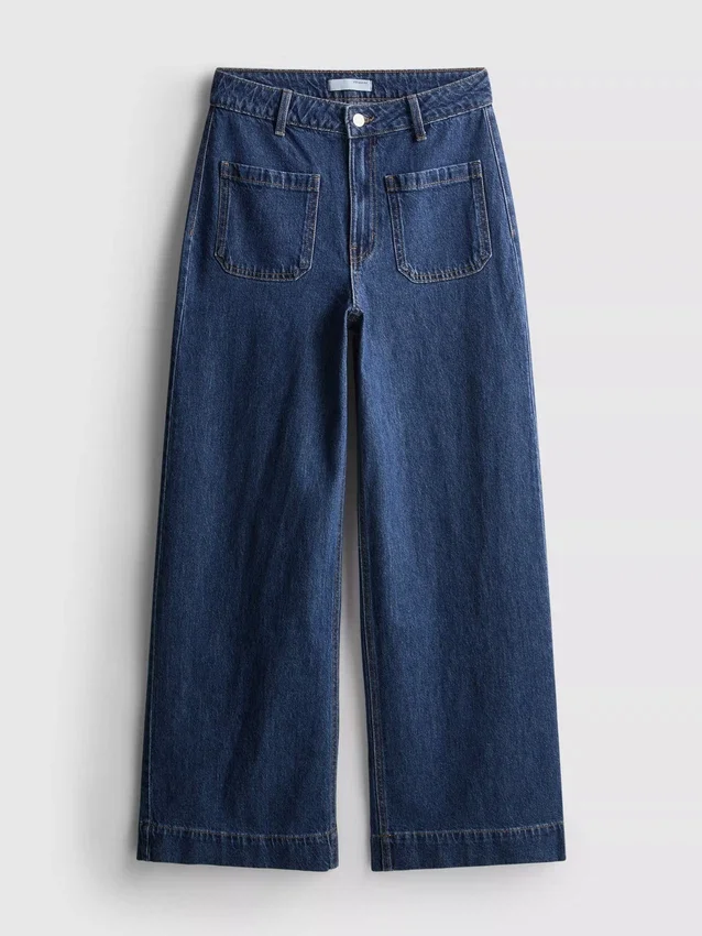 Jeans med brede ben og lommer foran