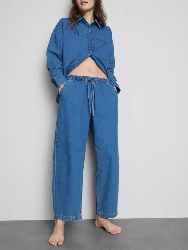Joggingbukser i bomuldsdenim med konisk ben