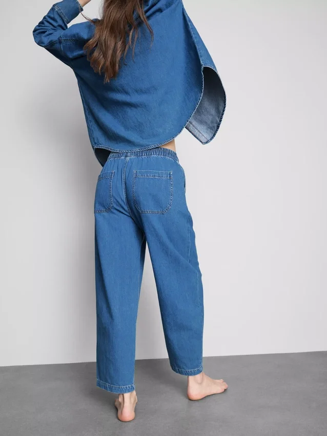 Joggingbukser i bomuldsdenim med konisk ben